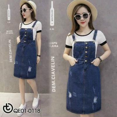 ĐẦM JEAN YẾM 2 DÂY CÀI NÚT TRƯỚC - NY806